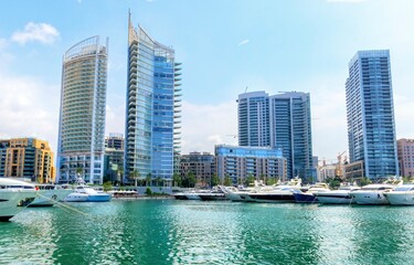 Fototapeta na wymiar A view of the beautiful Marina in Zaitunay Bay in Beirut, Lebanon. A very modern, high end and newly developed area of Beirut, since 2011. 