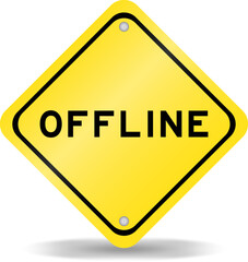 Yellow color transportation sign with word offline on white background