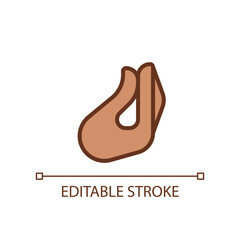 Italian hand gesture pixel perfect RGB color icon. Fingers bunch. Non verbal expression. Body language. Isolated vector illustration. Simple filled line drawing. Editable stroke. Arial font used