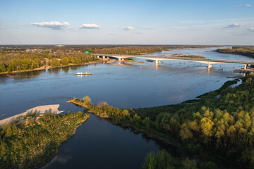 Fototapeta na wymiar Anna Jagiellon - South Bridge on the River Vistula in Warsaw city, Poland, drone photo