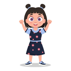 Cute girl rejoices, girl in a dress. Vector illustration