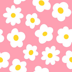 Pink Cartoon Flowers Background, Seamless Pattern EPS Vector. Simple Modern Abstract Summer Floral Print Design.