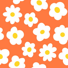 Orange Cartoon Flowers Background, Seamless Pattern EPS Vector. Simple Modern Abstract Summer Floral Print Design.