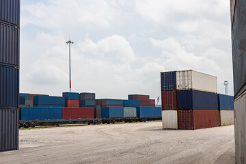 Industrial Container yard for Logistic Import Export business.Warehouse storage factory manufacturing business transportation import and export goods of freight carrier