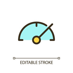 Speedometer pixel perfect RGB color ui icon. Films editing tool. Speed settings. Simple filled line element. GUI, UX design for mobile app. Vector isolated pictogram. Editable stroke. Arial font used