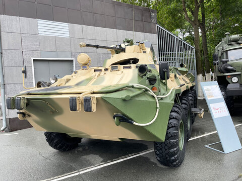 Vladivostok, Russia, August, 19, 2022. Armored personnel carrier BTR-82 A at the Army-2022 Forum in Vladivostok