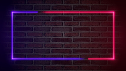 Neon glow on  brick wall or modern neon glowing background