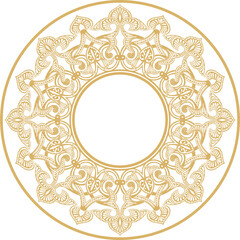 Vector golden round oriental ornament. Arabic patterned circle of Iran, Iraq, Turkey, Syria. Persian frame, border.