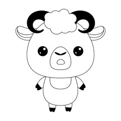 Contour drawing lamb on white background. Drawing engraving. Cartoon vector illustration. Isolated vector signs symbol. Education background. Cute symbol.children's coloring book