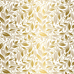 Golden leaves seamless pattern. Abstract vector ornament template. Paisley elements. Great for fabric, invitation, background, wallpaper, decoration, packaging or any desired idea.