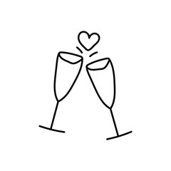 Two glasses with heart, vector illustration. Doodle drawing icon.