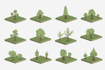 Isometric set of park plants