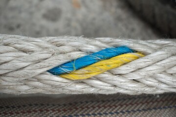 colors of the ukrainian flag on a rope close-up