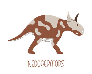 Wild prehistoric dinosaur nedoceratops isolated on white background. Vector illustration of doodle animal.