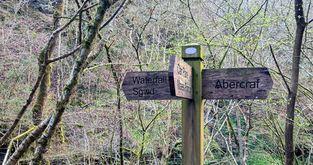 Direction signs post in Brecon Beacons National Park, Wales, United Kingdom