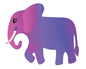 Purple elephant cartoon isolated on white. Sticker for children. Cute baby elephant painting. Baby t-shirt print. Walking African elephant. Colorful drawing vector illustration. Poster, icon, puzzles
