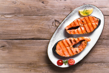 Grilled salmon fish steak