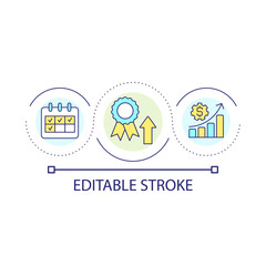 Price growing period loop concept icon. Uptrends at stock market. Value raising. Business abstract idea thin line illustration. Isolated outline drawing. Editable stroke. Arial font used