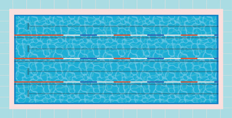 Swimming pool top view. Olympic pool swimming. Paths dip pool top view. Vector stock