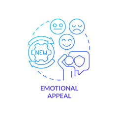 Emotional appeal blue gradient concept icon. Advertising strategy abstract idea thin line illustration. Stimulating consumer emotions. Isolated outline drawing. Myriad Pro-Bold font used