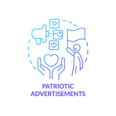 Patriotic advertisements blue gradient concept icon. Advertising approach abstract idea thin line illustration. Promotional strategy. Isolated outline drawing. Myriad Pro-Bold font used