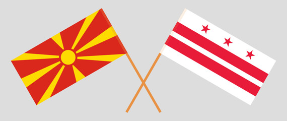 Crossed flags of North Macedonia and the District of Columbia. Official colors. Correct proportion