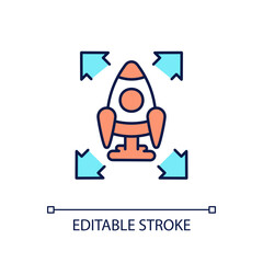 Startup expansion strategy RGB color icon. Growing small business. Launching new product in market. Isolated vector illustration. Simple filled line drawing. Editable stroke. Arial font used