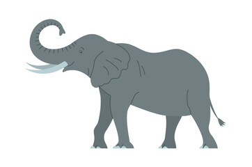 Obraz premium African elephant with tusks. Savannah wild animal. Large herbivorous mammal. Flat vector illustration isolated on white background