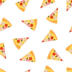 Pizza capricciosa seamless pattern. Italian pizza vector background