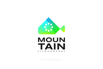 Film Reel with Green Mountain for Movie Cinema Production Logo Design. Cinematography Film Production Logo
