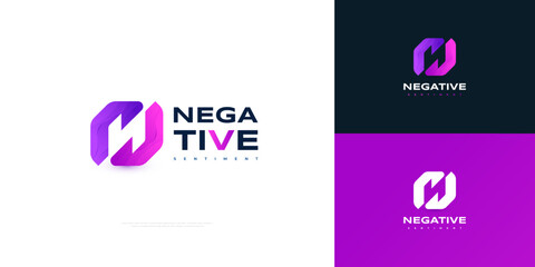 Abstract Letter N Logo Design with Negative Space Concept in Purple Gradient Style. Modern and Clean N Logo for Business and Technology Brand Identity