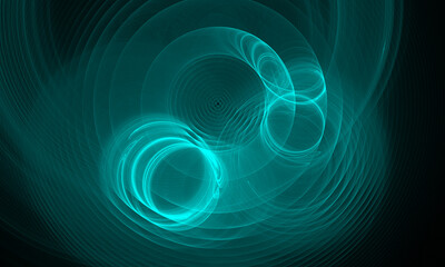 Glowing turquoise spring creates deformation of space in multilayered dimension. 3d concept of sound loop, music or audio vibration. Mesmerizing distortion of cyber neon swirls, echo of vibration.