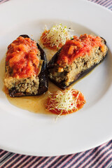 berenjenas rellenas,Can Ramis,llucmajor, Mallorca,Islas Baleares,Spain.