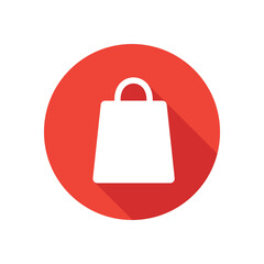Shopping bag icon with long shadow effect. Vector illustration.