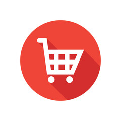 Shopping cart icon with long shadow effect. Vector illustration.