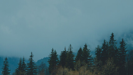 Moody dark mountains in winter time.