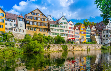 The historic houses of the old town of Tübingen on the banks of the Neckar. Baden Wuerttemberg, Germany, Europe - obrazy, fototapety, plakaty