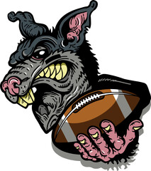 creepy rat mascot holding football for school, college or league