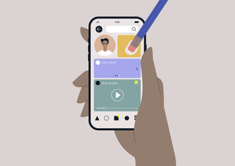 A social media censorship concept, a personal profile erased with a pencil eraser
