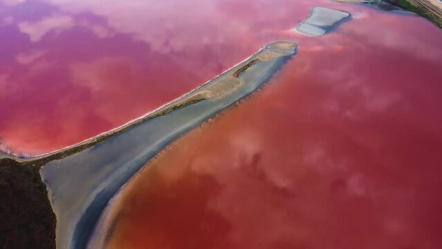 Salty Pink Lake Kayashskoe in Crimea as seen from a drone