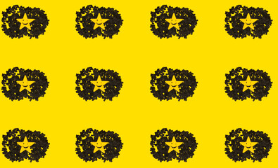black cloud with yellow star copied all over yellow background, creative pattern
