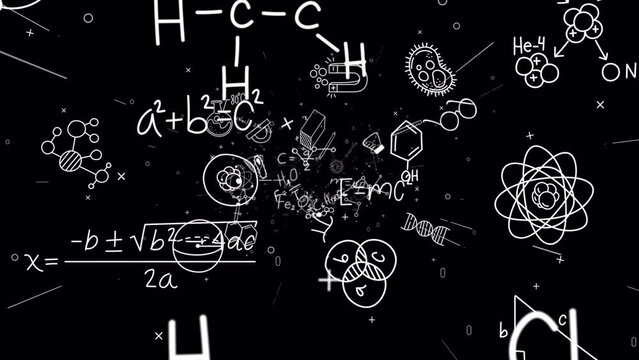 An endless loop of scientific doodles on alpha channel background.