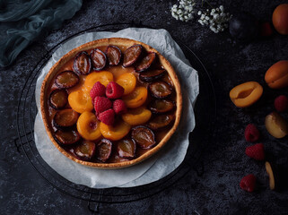 Apricot, Raspberry & Plum Tart