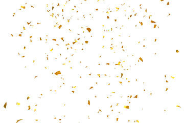 3d render of golden confetti falling on transparent background, anniversary, birthday or wedding celebration