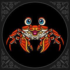 Colorful crab zentangle arts isolated on black background