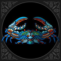 Colorful crab zentangle arts isolated on black background