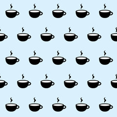 Seamless background with coffee beans and cups. Vector illustration.