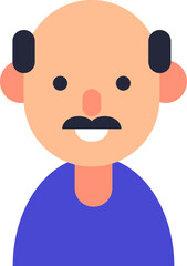 Fototapeta na wymiar Vector flat illustration for web sites, apps, books, articles. Color illustration adult man with bald head and mustache. Flat avatar for applications