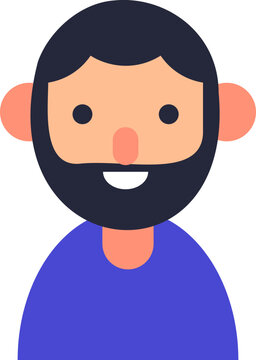 Vector flat illustration for web sites, apps, books, articles. Color illustration of black haired and bearded man. Flat avatar for applications