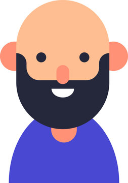 Vector flat illustration for web sites, apps, books, articles. Color illustration of bearded man with bold head. Flat avatar for applications
